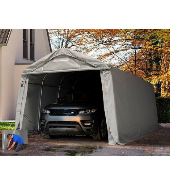 Tente garage carport dim. 6L x 3 6l x 2 75H m acier galvanisé robuste PE  haute densité 195 g/m² imperméable anti-UV blanc gris - La Poste